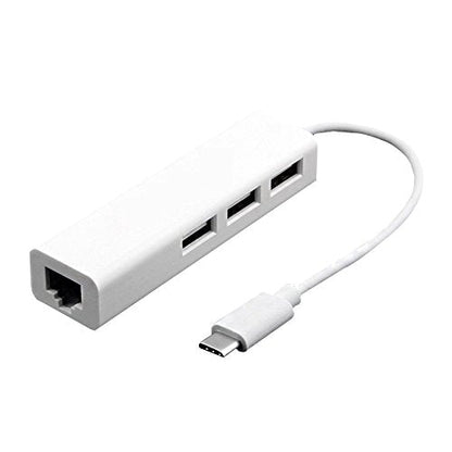 Type C to LAN Macbook Fast Ethernet Adapter USB 2.0 3 Port HUB RJ45 100Mbps for MacBook (White)