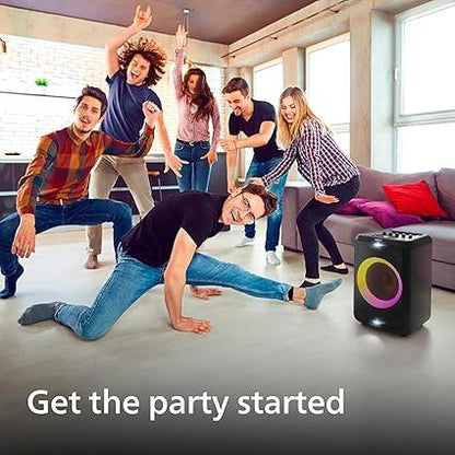 Philips Audio TAX3206 80 W Bluetooth Party Speaker with 14 Hours Play Time, Karaoke Features, Guitar and Mic Input, Party Lights and Carry Handle - Black