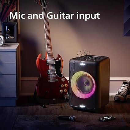 Philips Audio TAX3206 80 W Bluetooth Party Speaker with 14 Hours Play Time, Karaoke Features, Guitar and Mic Input, Party Lights and Carry Handle - Black