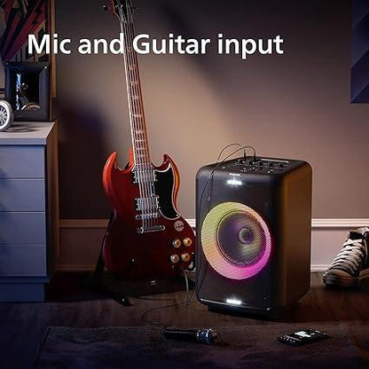 Philips Audio TAX3206 80 W Bluetooth Party Speaker with 14 Hours Play Time, Karaoke Features, Guitar and Mic Input, Party Lights and Carry Handle - Black