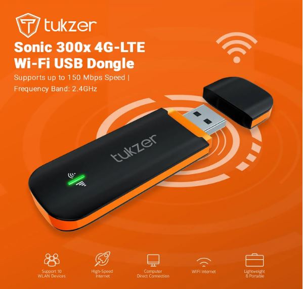 Tukzer 300x 4G LTE Wireless USB Dongle Stick with All SIM Network Support | Plug & Play Data Card with up to 150Mbps Data Speed (Black)
