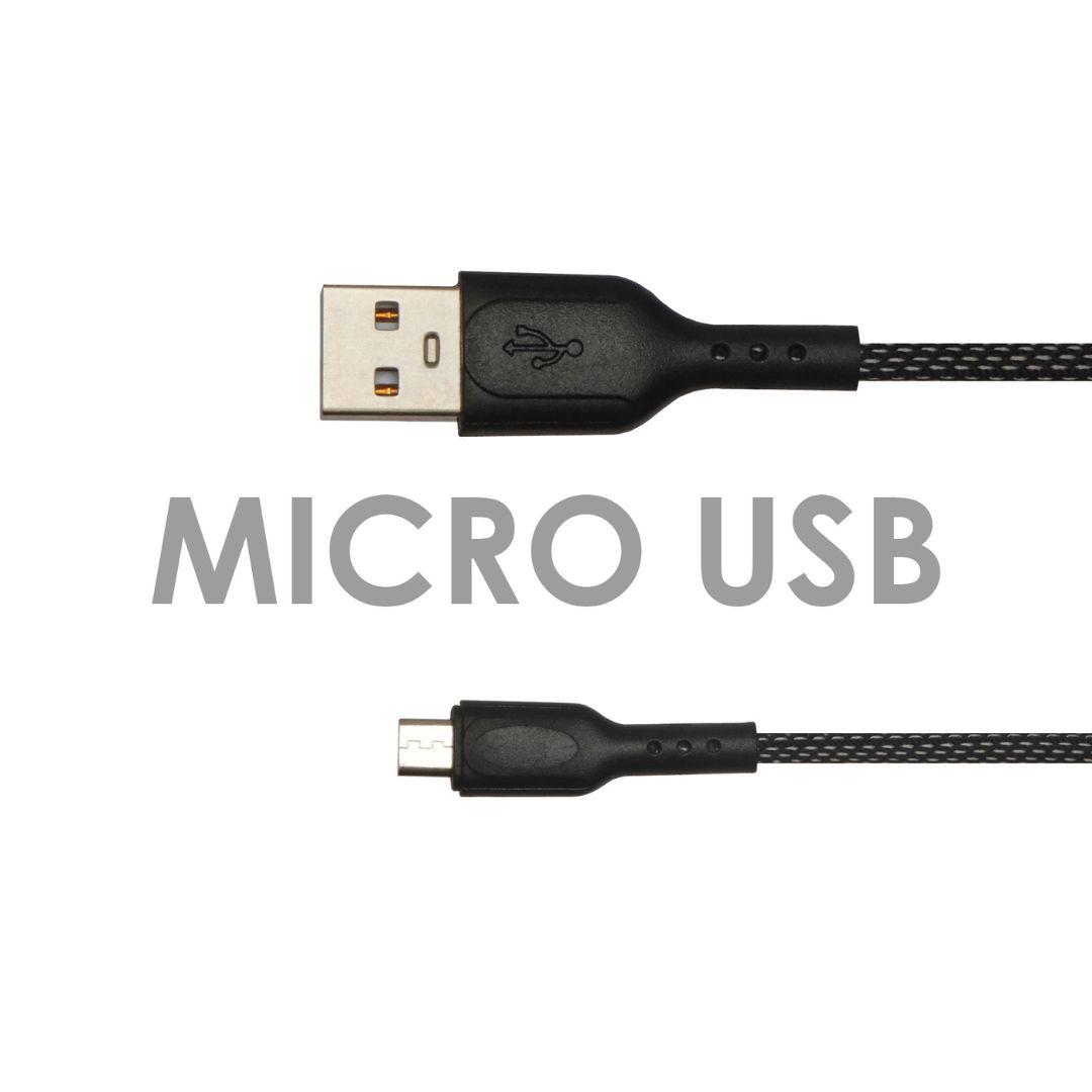 Champion Micro USB 3Amp Data Sync & Charging Cable Fishnet 1M for all Android & Micro USB Devices (Black)