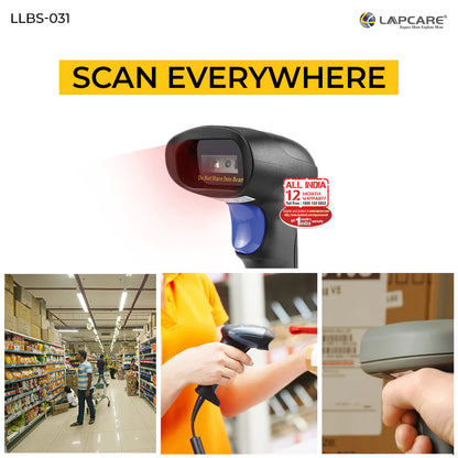 Lapcare 2D Wired Laser Barcode Scanner BIS Approved,High Speed for POS System Supermarket,CMOS Image Sensor,