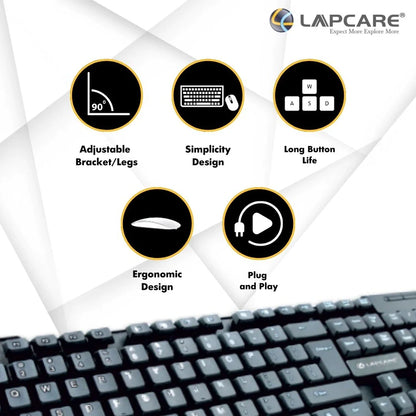 Lapcare E9 Wired Combo-Wired Keyboard and Mouse Set-USB, Ergonomic Design- Black