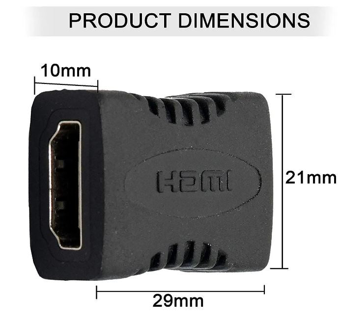 HDMI Female to Female Type-A Coupler Extender | Converter for HDTV, TV Stick, Chromecast, Laptop, Projector (Black)