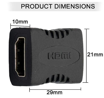 HDMI Female to Female Type-A Coupler Extender | Converter for HDTV, TV Stick, Chromecast, Laptop, Projector (Black)