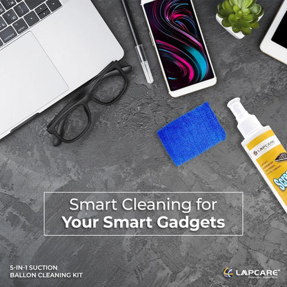LAPCARE 5in1 Screen Cleaning Kit with Suction Balloon for PC,Monitors, Mobiles, LCD, LED, TV,Prevents Static Electricity,125ml with Micro Fiber Cloth & Compact Brush