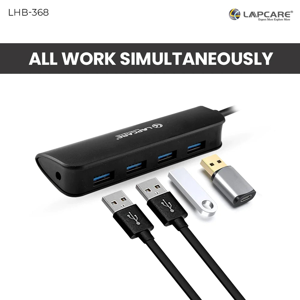 LAPCARE LHB-368 USB 3.0 4 Port HUB with 30cm Cable (Black)