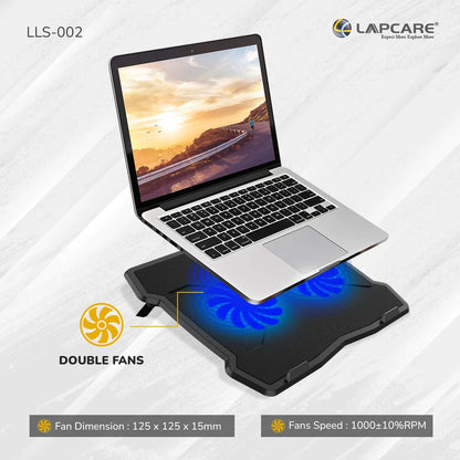 LAPCARE Lapkool-II Laptop Cooling Pad | Compatible up to 15.6" Laptops | 2 USB Ports | Ergonomic Design | Low Noise