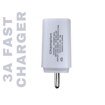 Champion 3A Quick Charging 2 USB Port 15W Fast Charger Adapter (White)