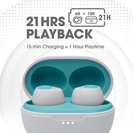 JBL C115 True Wireless Earbuds with Mic, Jumbo 21 Hours Playtime with Quick Charge-Mint