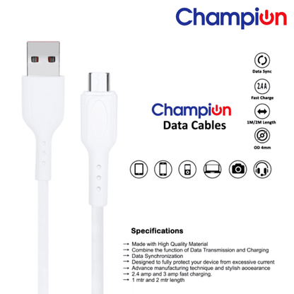 Buy 1 Get 1 Free Champion Micro Data Cable White (Pack of 2)