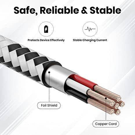 Portronics Konnect Spydr Type C Cable with 3.0A Output, Fast Data Sync, 2M Length, Nylon Braided, Tangle Resistance(White)