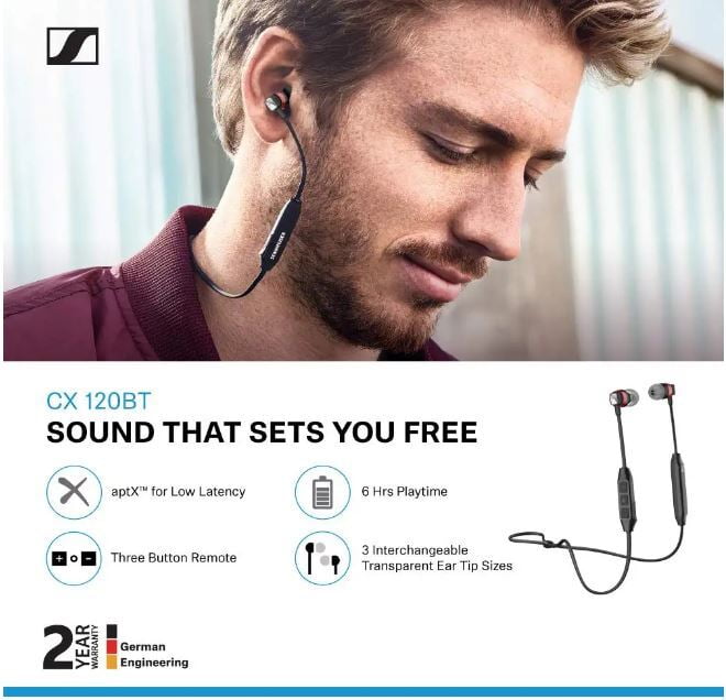 Sennheiser CX 120BT Wireless Bluetooth in Earphone with Mic (Black)