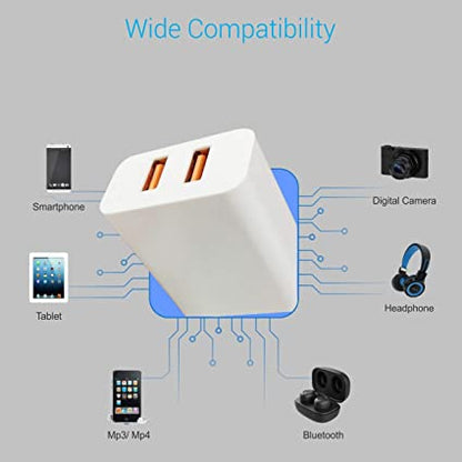 Portronics Adapto 488 Quick Charger USB Adapter,2.4A Dual USB Port + Micro USB Cable for All iOS & Android Devices (White)