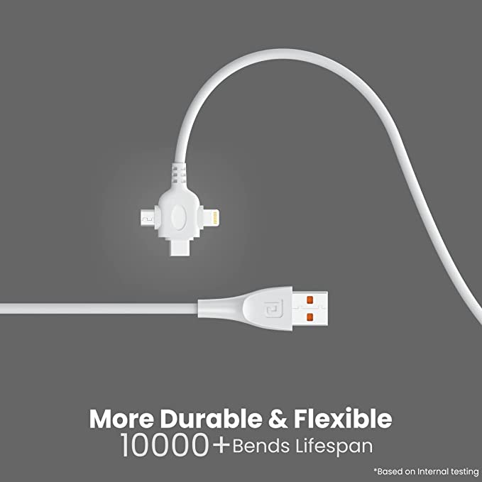 Portronics Konnect Spydr 3 Multifunctional Fast Charging Cable (Type C + Micro USB + 8 Pin) with 3.0A Total Output