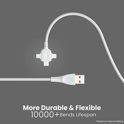 Portronics Konnect Spydr 3 Multifunctional Fast Charging Cable (Type C + Micro USB + 8 Pin) with 3.0A Total Output