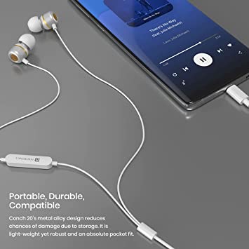 Portronics Conch 20 in Ear Wired Earphone with Type-C Jack, Powerful Audio, Built-in Microphone, Tangle Resistant Cable(White)