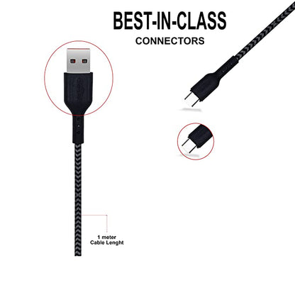 Champion USB to Micro 2.4Amp Data Sync & Charging Cable Braided 1M for all Android & Micro USB Devices (Black)