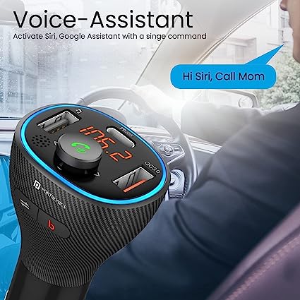 Portronics Auto 15 Bluetooth - FM Transmitter In-Car Fast Charger (PD 20W+QC3.0) (Black)