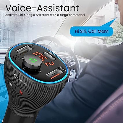 Portronics Auto 15 Bluetooth - FM Transmitter In-Car Fast Charger (PD 20W+QC3.0) (Black)