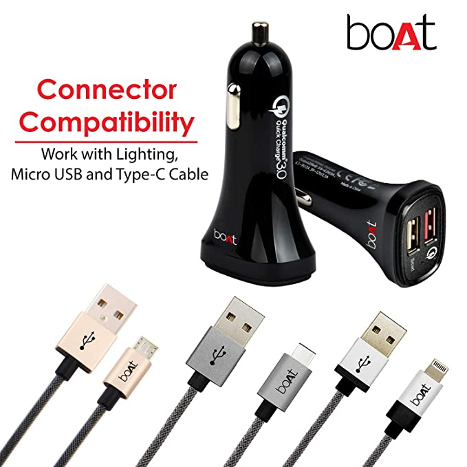boAt Dual Port Rapid Car Charger Qualcomm 3.0 QC Charge Smart Charging (Black)