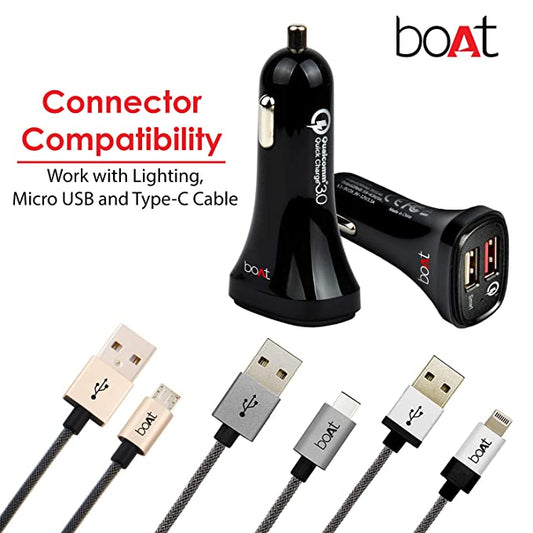 boAt Dual Port Rapid Car Charger Qualcomm 3.0 QC Charge Smart Charging (Black)