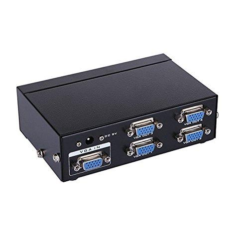 VGA Splitter 1x4 Box Ã¢â‚¬â€œ 1 Input to 4 Output Monitor Screen Duplicator with Audio Support | Share One VGA Source to 4 Displays | Mirror Display for PC, Laptop, Projector, TV
