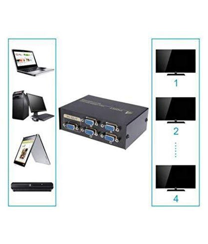 VGA Splitter 1x4 Box Ã¢â‚¬â€œ 1 Input to 4 Output Monitor Screen Duplicator with Audio Support | Share One VGA Source to 4 Displays | Mirror Display for PC, Laptop, Projector, TV