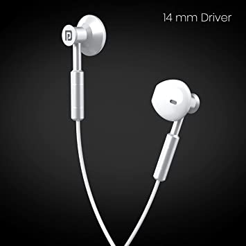 Portronics Ear 1 in-Ear Wired Earphones Crystal Clear Sound with Mic, Metal Earbuds, TPE + Nylon Braided (White)