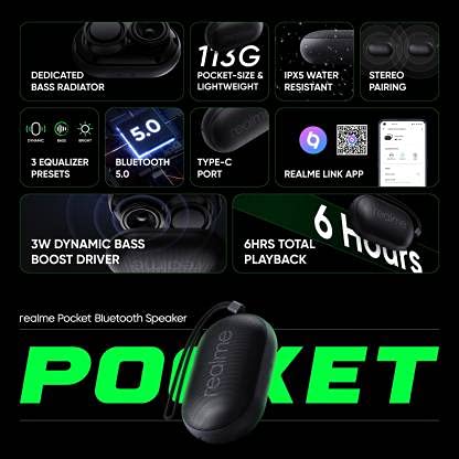 Realme Pocket Speaker with Bass Radiator 3W Bluetooth Speaker