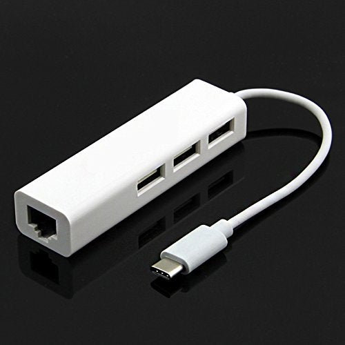 Type C to LAN Macbook Fast Ethernet Adapter USB 2.0 3 Port HUB RJ45 100Mbps for MacBook (White)