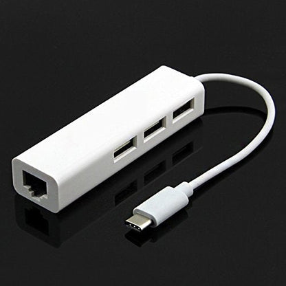 Type C to LAN Macbook Fast Ethernet Adapter USB 2.0 3 Port HUB RJ45 100Mbps for MacBook (White)