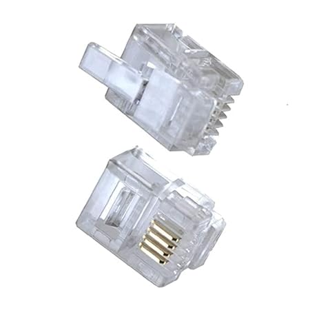 RJ11 4 Pin Telephone Plug 6P4C Modular Plug Telephone Phone Connector Crystal Head Plug Network Connector,Four-Core Cable RJ 11 Plug (Pack Of 100)