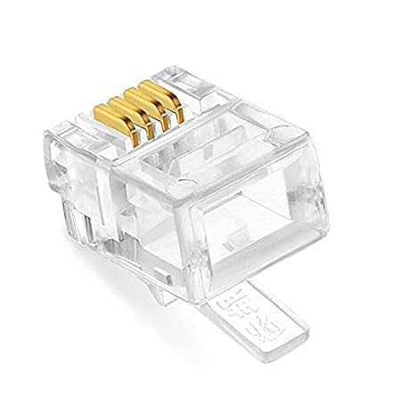 RJ11 4 Pin Telephone Plug 6P4C Modular Plug Telephone Phone Connector Crystal Head Plug Network Connector,Four-Core Cable RJ 11 Plug (Pack Of 20)