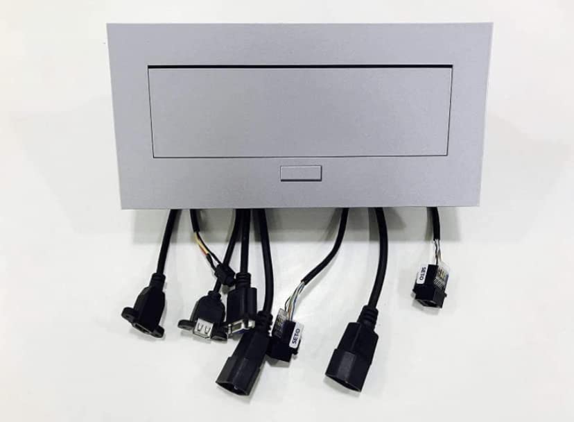 Multifunction Conference Table Connectivity and Data Box Pop Up Box/Cable Cubby with HDMI, VGA, Audio, LAN and Power Ports (Black)