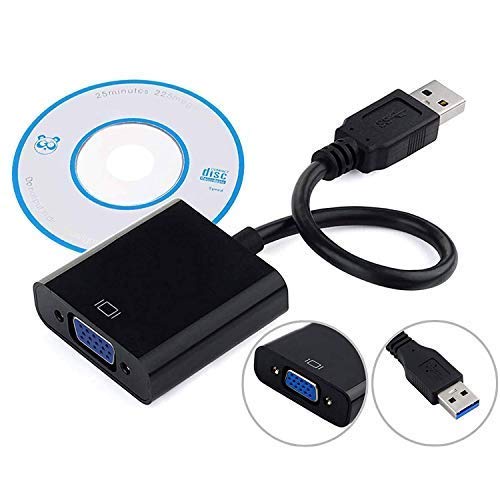 USB 3.0 to VGA Adapter External USB 3.0 Video Display Cable for PC Laptop Windows (Black/Blue)