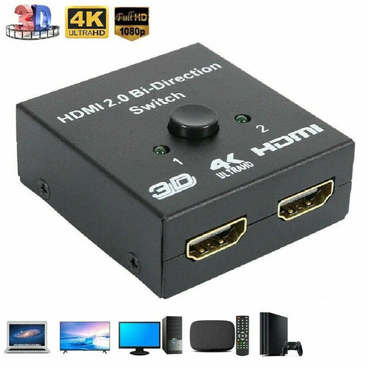 HDMI 4K 2.0 Bi-Directional Switch | 2 In 1 Out / 1 In 2 Out | 4K @ 60Hz, HDR, 3D & HDCP Pass-Through | Manual Toggle Hub for Gaming & Home Theater