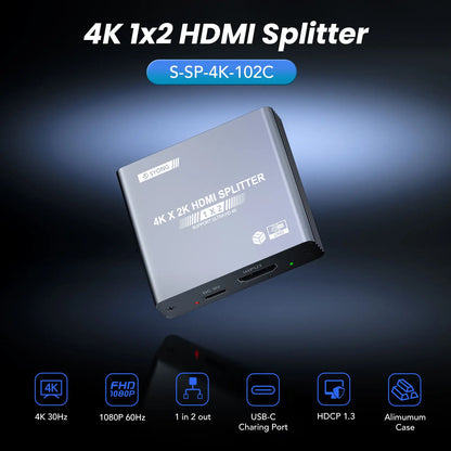 HDMI 4K Splitter – Dual Screen Display Adapter for TV & Monitors | High-Speed HDMI Splitter