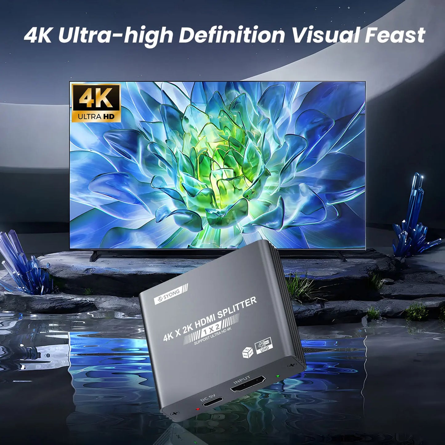 HDMI 4K Splitter – Dual Screen Display Adapter for TV & Monitors | High-Speed HDMI Splitter