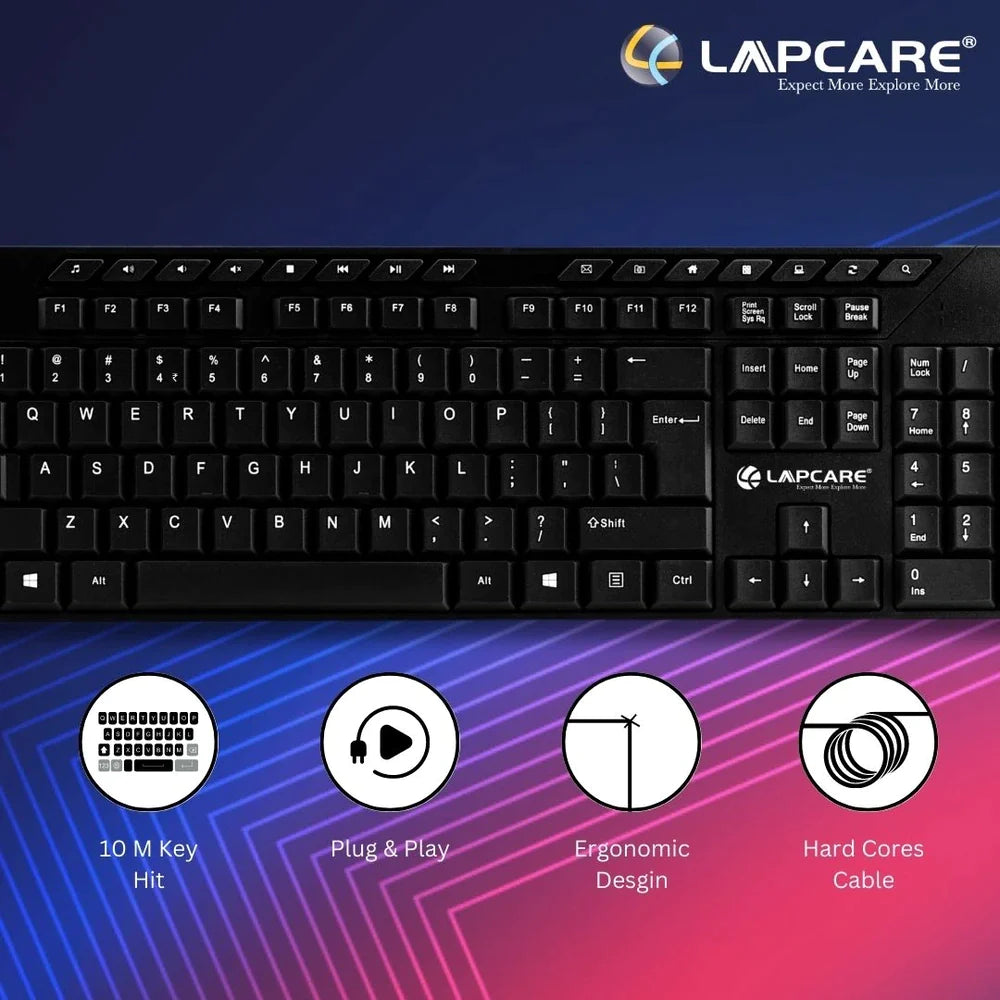 LAPCARE Alfa Keyboard 1 with Adjustable Kickstand, 104 Key with Additional 15 Hot Keys, USB 2.0 (Black)