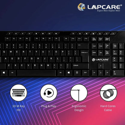 LAPCARE Alfa Keyboard 1 with Adjustable Kickstand, 104 Key with Additional 15 Hot Keys, USB 2.0 (Black)
