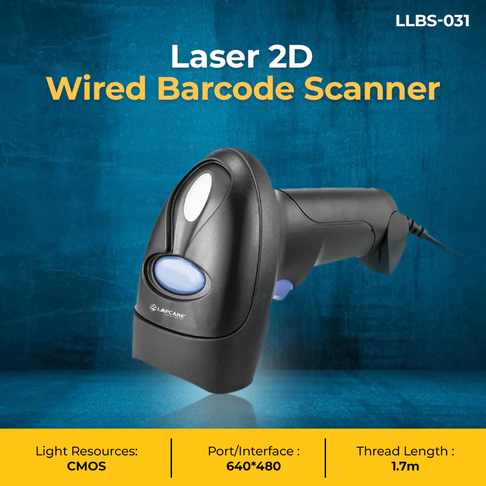 Lapcare 2D Wired Laser Barcode Scanner BIS Approved,High Speed for POS System Supermarket,CMOS Image Sensor,