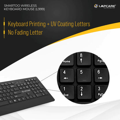 Lapcare Smartoo 2.4ghz Wireless Keyboard and Mouse Combo |Anto Sleep Funtion | Plug and Play Nano Receiver with USB Dongle |1200 DPI Optical Mouse|Black