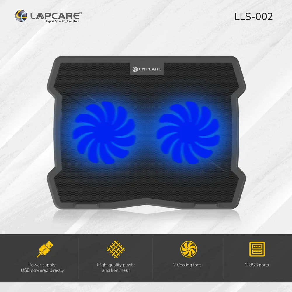 LAPCARE Lapkool-II Laptop Cooling Pad | Compatible up to 15.6" Laptops | 2 USB Ports | Ergonomic Design | Low Noise