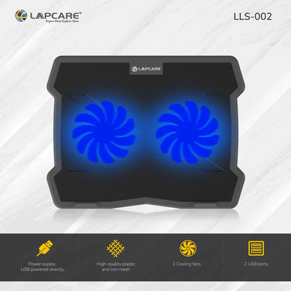 LAPCARE Lapkool-II Laptop Cooling Pad | Compatible up to 15.6" Laptops | 2 USB Ports | Ergonomic Design | Low Noise