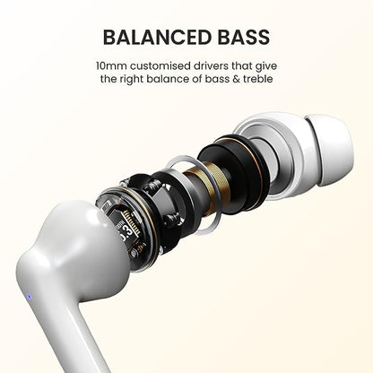 Portronics Harmonics Twins S6 TWS Earbuds,50Hrs Playtime, Auto ENC, 10mm Driver, Type C Charging Port(White)