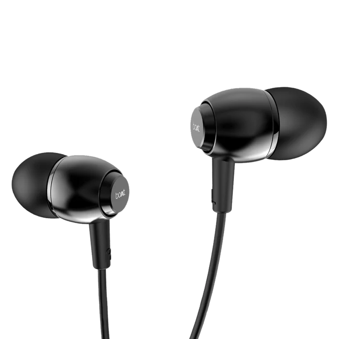 boAt BassHeads 162 with HD Sound, in-line mic, Dual Tone Secure Braided Cable & 3.5mm Angled Jack Wired Earphones (Black)