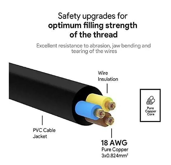Champion Power Cord Cable for Desktop Computer 1.2 Mtr 3 Pin Cable (Black)