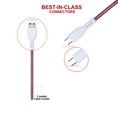 Data Cable Micro Braided 2.4Amp 1Mtr (Red)